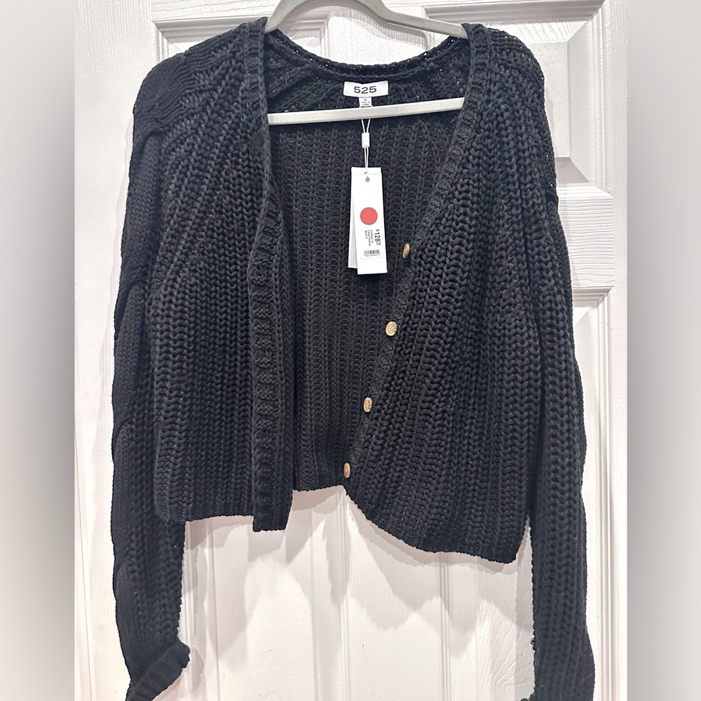 525 America Black Knit Cardigan Sweater. NWT! S